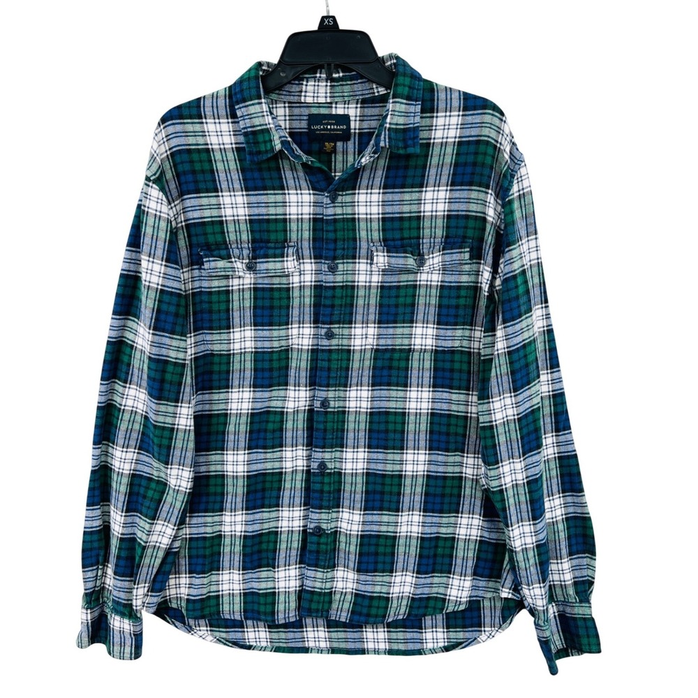 Lucky Brand Plaid Sot Flannel Shirt Size XL Green Blue Classic Rustic Grunge